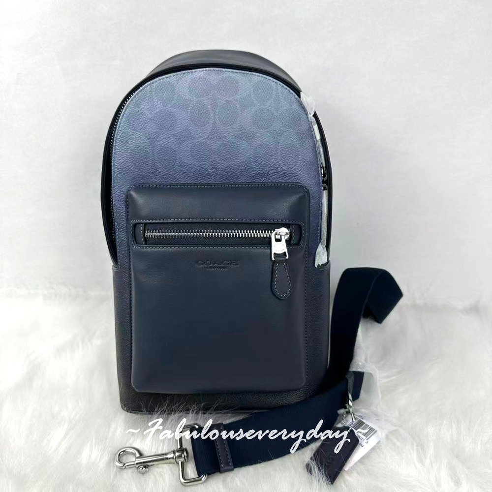 Coach Men's West Pack In Ombre Signature Canvas & Leather/ Silver/Blue CDX98 NWT